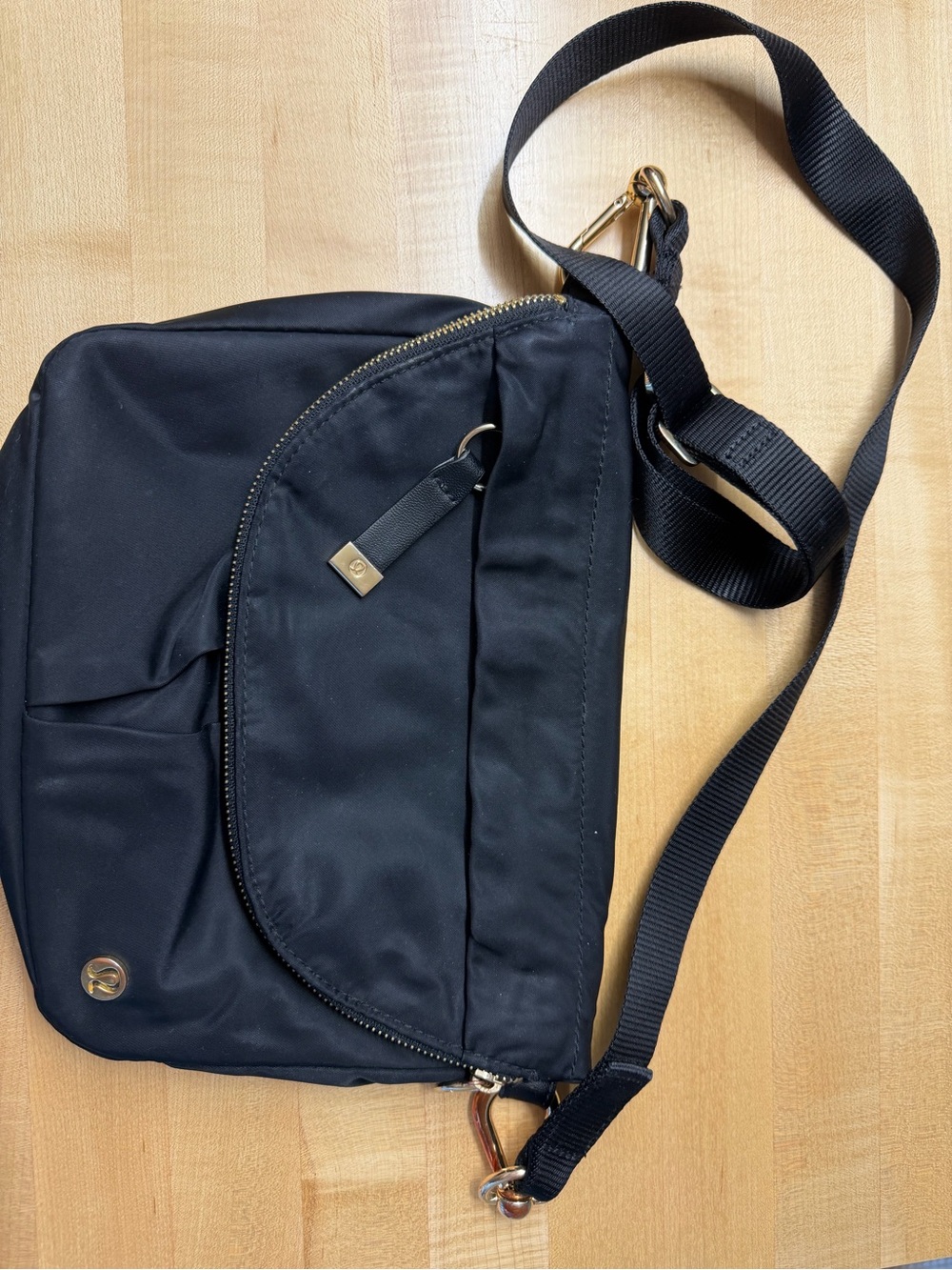 lululemon athletica Black Crossbody Sling Bag with Gold Hardware